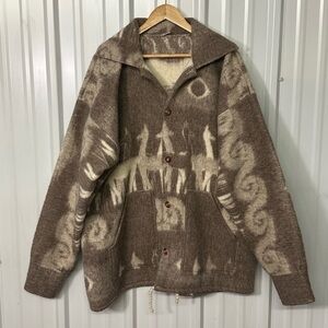 Vintage Handmade Ecuador Oversize Virgin Wool Blanket Coat Men XL Heavyweight